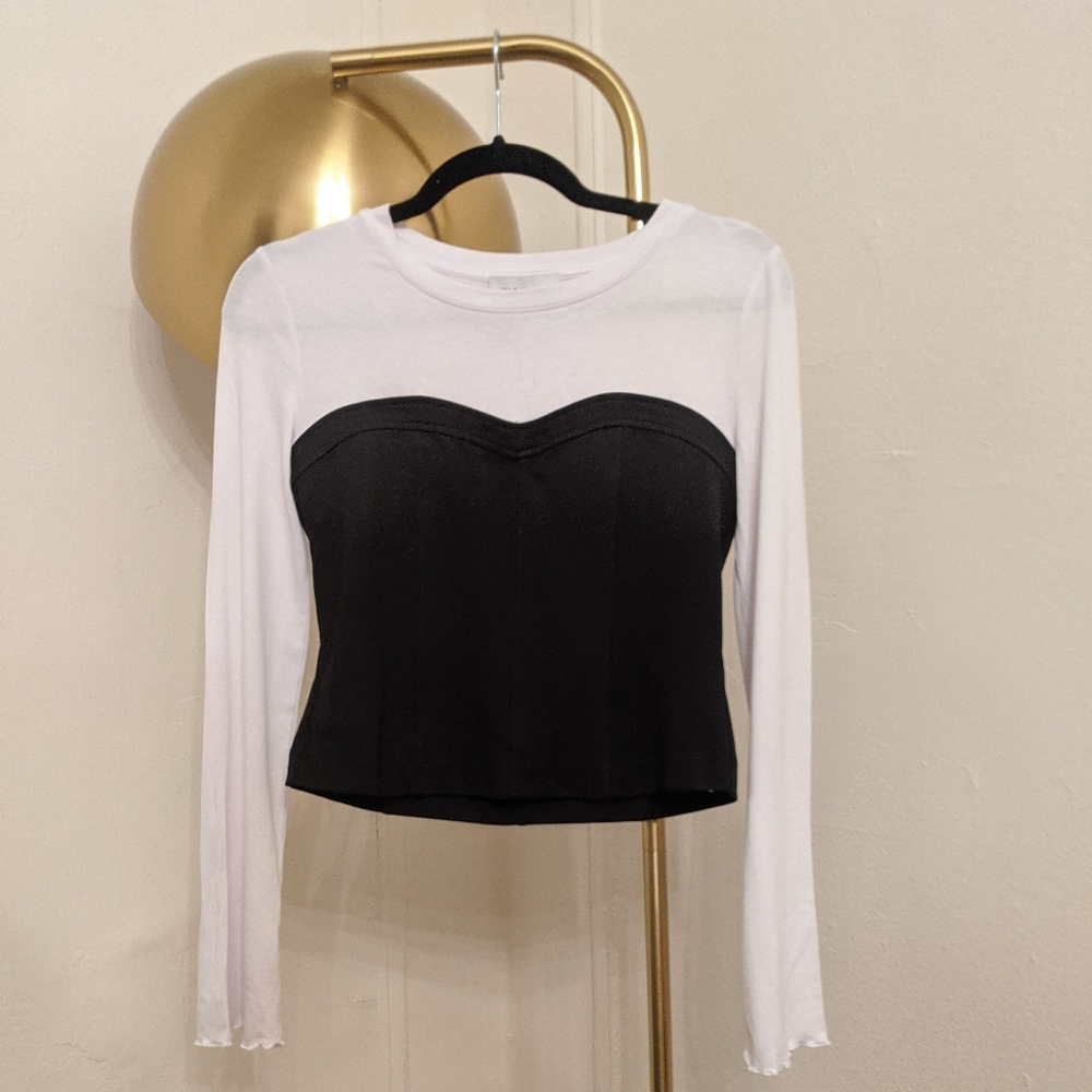 Corset Detail Lettuce Sleeve Long Sleeve Shirt